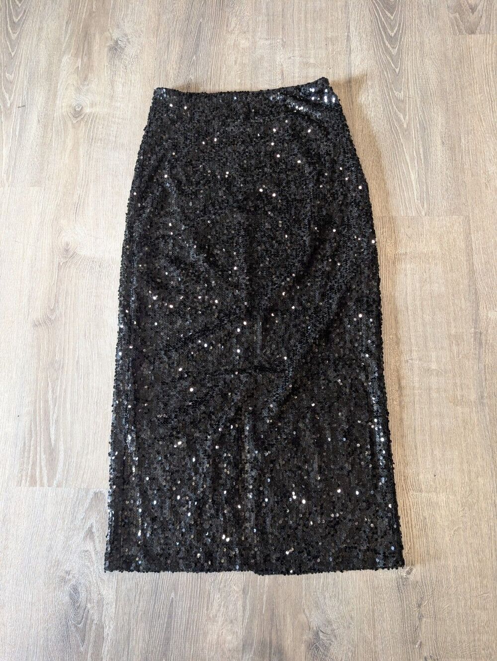 Grey Lab Black Sequin Maxi Skirt Back Slit Womens Size L Holiday Party AY138K